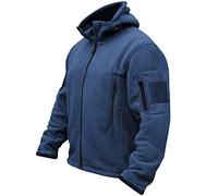 Spindle Mens Hooded Tactical Fleece Jacket Miliatry Combat Security Full Zip Windproof Jacket Thick Fleece with 3 Zip Pockets and Patch to Arm. Guaranteed Warmth Blue S