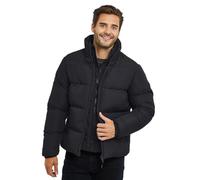 Spindle Mens Plain Black Heavyweight Funnel Neck Padded Winter Field Jacket Quilted Warm Coat Zip Side Pockets Inside Pocket Black XL