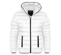 Spindle Mens Plain Black Hooded Padded Quilted Puffer Jacket Winter Coat 2 Zip PocketsSpindle Mens Plain Black Hooded Padded Quilted Puffer Jacket Winter Coat 2 Zip Pockets White with Black Trims M