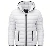Spindle Mens Plain Black Hooded Padded Quilted Puffer Jacket Winter Coat 2 Zip PocketsSpindle Mens Plain Black Hooded Padded Quilted Puffer Jacket Winter Coat 2 Zip Pockets White with Black Trims L