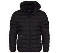Spindle Mens Plain Black Hooded Padded Quilted Puffer Jacket Winter Coat 6 Zip Pockets Black With Zips XXL