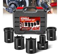 Spindle Nut Socket Tool Kit, 5Pcs Axle Hub Lock Nut Socket Set 1/2” Drive for Ford Dana 44/50/60, F250, F350, Chevy, GM, w/Storage Case, 648636 Lug Out Spindle Sockets Remover Installer Set