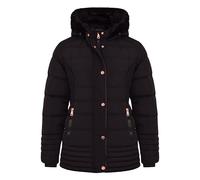 Spindle Womens Ladies Hooded Black Short Fur Parka Quilted Padded Puffer Coat | Zip Side Pockets | Faux Fur on Hood | Fleece Lined Body and Hood Black 10