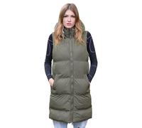 Spindle Womens Ladies Long Padded Hooded Gilet Jacket Sleeveless Bodywarmer with Side Pockets and Inner Pocket Khaki XS