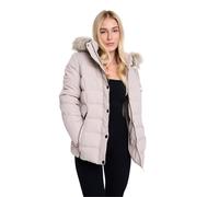 Spindle Womens Ladies Premium Quality Hooded Short Fur Parka Quilted Padded Puffer Coat | Zip Side Pockets | Luxurious Detachable Faux Fur on Hood | Zipped Inner Pocket Grey 10