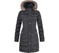 Spindle Womens Long Fur Trimmed Hooded Padded Puffer Parka Ladies Winter Jacket Coat (Black, 14)