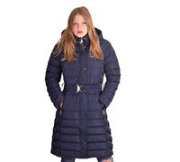 Spindle Womens Long Hooded Padded Puffer Parka Ladies Winter Jacket Coat with Waist Belt and Zip Side Pockets Blue with Belt 18