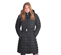 Spindle Womens Long Hooded Padded Puffer Parka Ladies Winter Jacket Coat with Waist Belt and Zip Side Pockets Black with Belt 18