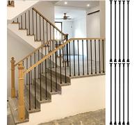 spindles for staircase, Wrought Iron Stair Railing Post for 1 or 7 Steps, Hollow Face Mount, Inside(10pack,Black Post 110cm/43in)