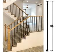 spindles for staircase, Wrought Iron Stair Railing Post for 1 or 7 Steps, Hollow Face Mount, Inside(5pack,Black Post 100cm/39in)