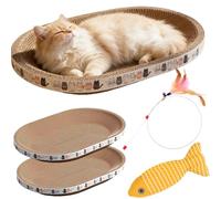 Spindro 2 Pack Cat Scratcher Cardboard, Large Cat Scratcher Bed Oval Indoor Scratcher Pad Lounge Couch Board Bowl Shaped Scratching Post Nest for Cats Grinding Claw Furniture Protector