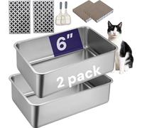 Spindro 2 pack Stainless Steel Cat Litter Box with High Sides - Metal Cat Pan, Large Indoor Litter Tray, Never Absorbs Odor, Pet Toilet Supplies Smooth Surface for Kitten, Kitty, Rabbit 17.5"13.5"x6"