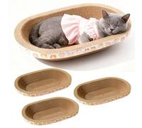 Spindro 3 Pack Cat Scratcher Cardboard, Large Cat Scratcher Bed Oval Indoor Scratcher Pad Lounge Couch Board Bowl Shaped Scratching Post Nest for Cats Grinding Claw Furniture Protector