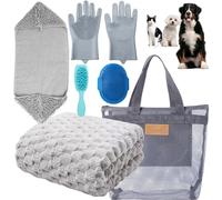 Spindro Dog Towels for Drying Dogs, Bath Grooming Kit for Pets - Super Absorbent and Soft Pet Bath Towel Set with Hair Brush Microfiber Towel, Washing Gloves,for Large or Small Dogs Cats, Grey
