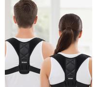 Spinegear Posture Corrector for Men And Women - Adjustable back brace upper back support strap - Clavicle straightener providing Support for neck slouching and back Pain Relief (Black, S)