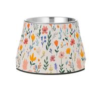 Sping Little Flowers Beige Feed Dog Bowl Enhanced Stainless Steel Cats Food Dish for Dogs Cats Rabbits Birds Whisker Friendly