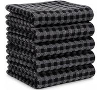 SPINGTON Luxury Popcorn Designed Tea Towels for Kitchen - Large Size 60 x 40 cm - 100% Cotton, Super Absorbent and Durable - Quick Drying Hotel Quality Towels (Grey & Black (Popcorn Design), 5 Pack)