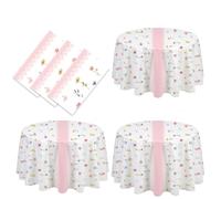 SpinLaLa 3-Piece 84 x 84 Inch Spring Floral Plastic Tablecloth - Round Disposable Flower Table Covers with Pink Stripe and Wildflower Designs for Spring Parties, Easter, Bridal Showers Celebrations