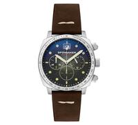 Spinnaker Hull Men's Meca-Quartz Chronograph Watch with Green Dial and Brown Genuine Leather Strap - SP-5068-02
