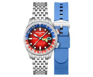 Spinnaker Men's 42mm Bradner GMT Automatic Spongebob Squarepants Bubbly Grins Limited Edition Mr. Krabs Red Watch with Solid Stainless Steel Bracelet SP-5162-22