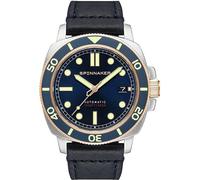 Spinnaker Mens 42mm Hull Diver Automatic Officer Blue 3 Hands Watch with Genuine Leather Strap SP-5088-05