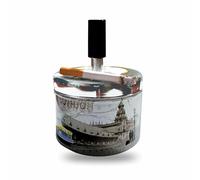 Spinner Ashtray Cigar Ash Tray Spinning Ashtrays with Lid Windproof Pub Metal Cigarette Ashtray Suitable for Smokers Home Office Patio Garden Party Indoor Outdoor Use Desktop Smoking Collector(1count)