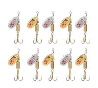 Spinner Bait - Metal Bait for Perch with Spinner - Pack of 10 Triple Hook Bait Gold Equipment for Rivers Lakes Ponds Waters
