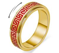 Spinner Fidget Ring for Adults - Red Greek Key Stainless Steel Spinning Ring for Anxiety & Stress Relief, Office Desk, Study, Travel, Classic Vintage Meander Jewelry Gifts for Women & Men (Gold, 8)