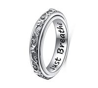 Spinner Fidget Ring S925 Sterling Silver Lotus Flower Yoga Just Breathe Anxiety Worry Relief Band Oxidized Fidget Stress Relieving Meditation Relaxation Boredom ADHD Autism Rings for Women Men,N-1/2