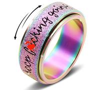 Spinner Ring Anxiety Ring for Women Men:Titanium Stainless Steel Fidget Ring For Anxiety for Women 8mm Width Black Rainbow Silver Color Size 7 8 9 10 11 12, 12, Metal, No Gemstone