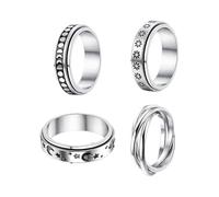 Spinner Rings Set - Stainless Anti Band, Interlocking Wedding Band, Sensory Relieving Meditation Loop | Cosplay Masquerade Fashion Statement Prom Valentine Gift Idea