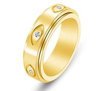 Spinner Rings Titanium Stainless Steel Engraved Eye of God Ring Black Gold Silver Tone, 6-11 Size, 9 UK, Rhinestone, Cubic Zirconia