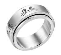 Spinner Rings Women - Cat Design Rotating Fidget Band, Silent Smooth Spin Ring | Rotating Fidget Ring Titanium Steel | Cute Anxxiety Spinner Ŕing For Girls Teens Men Adults, Comfort Band