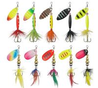 Spinnerbaits Rooster Bait Tail Fishing Lures Kit Inline Spinner Spoon Lures Bass Salmon Trout Hard Metal Spinner Baits for Saltwater Freshwater, 2# 4# 10PCS
