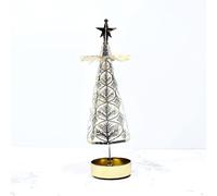 Spinning Christmas Tree Tea Light Holder - Decorative Metal Rotary Candleholder with Golden Pine Tree Design, for Holiday ambiance and Festive Decor (Iron Tealight Cup)