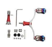 Spinning Double Reel Handle, Aluminum Alloy Fishing Reel Rocker Handle, DIY Balancer Set with Counterweight Blocks and Rubber Stoppers, for Freshwater and Saltwater Fishing (Red)
