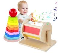 Spinning Drum with Stacking Rings Wooden Rainbow Baby Sensory Toys Developmental Educational Baby Safe Toddler Toys Birthday Spinning Rainbow Toy