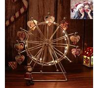 Spinning Ferris Wheel with Personalized 1-12 Heart Photo Custom Metal Desktop Picture Frame with LED Light for Home Décor Christmas Birthday Gifts (Gold)
