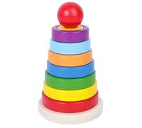 Spinning Stacker Toy 4 x 6 Inch Wooden Rainbow Stacker Geometric Round Baby Stacking Rings Learning Spinning Toys Safe Early Education Puzzle Assembly Toy for Girls & BoysSpinning