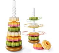 Spinning Stacker Toy, Rainbow Stacking Toys for Toddlers 1-3, Montessori Sensory&Autism Toys, Fine Motor Skills Ring Stacker, Sit and Spin Toy for Babies 12 Months+ (6pcs-Green)