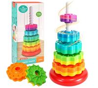 Spinning Stacking Tower, Sensory Spinner Rainbow Gears Stacking Rings Toys | Ring Stacker Plugging Educational Toy, Fine Motor Skills Toys for Kids Early Brain Development Birthday Christmas Gift