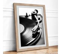 Spinning Vinyl Vintage Framed Wall Art Print A1 (84.1×59.4cm) Oak, Wall Decor for Living Room, Bedroom, Office & Home, Ready to Hang, Art Gift