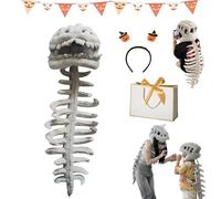 Spinosaurus Plush Dino Outfit, Spinosaurus Dinosaur Skeleton Costume, Halloween Fun 3d Realistic Dinosaur Costume Toy, Funny Skeleton Headgear Hat Decoration Cosplay Accessory (Adults（116cm）)