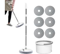 Spins Mop - Dust Mop with Wringer | Telescopic Handle Home and Kitchen Cleaning Supplies with 6 Replaceable Microfiber Pads for Hardwood Tile