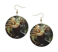 Spiny lizards Print Leather Earrings Trendy Round Drop Earrings, Lightweight Dangle Jewellery for Women