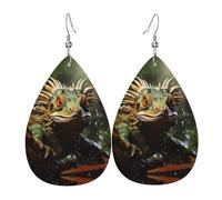 Spiny lizards Printed leather earrings with teardrop-shaped dangling design, light and soft.