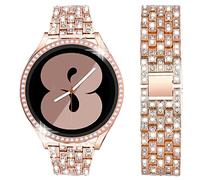 SPINYE Bands Compatible with Samsung Galaxy Watch FE / 5/4 40mm, Bling Rhinestone Diamond Metal Bracelet + Protective Case with Tempered Glass Screen Protector Replacement for Women Men (Rose Gold)