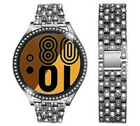 SPINYE Bands Compatible with Samsung Galaxy Watch FE / 5/4 40mm, Bling Rhinestone Diamond Metal Bracelet + Protective Case with Tempered Glass Screen Protector Replacement for Women Men (Black)