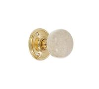 Spira Brass Crackled Porcelain Mortice Door Knob Polished Brass