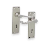 Spira Brass Victorian Scroll Lock Lever Handle 150mm Satin Nickel